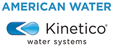 blue and white american water kinetico systems logo