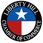 red, white, blue and black liberty hill chamber of commerce logo