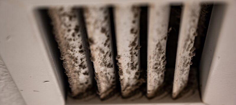 mold and dirt particles on a ceiling air vent